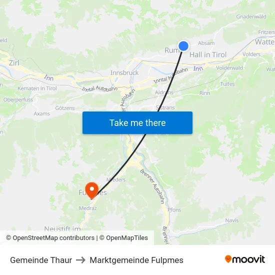 Gemeinde Thaur to Marktgemeinde Fulpmes map