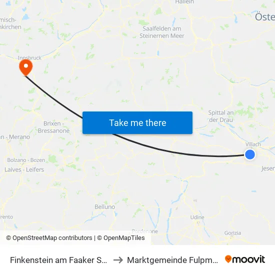 Finkenstein am Faaker See to Marktgemeinde Fulpmes map