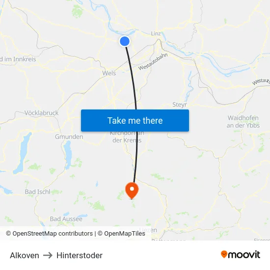 Alkoven to Hinterstoder map