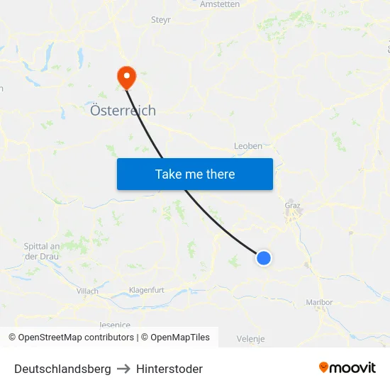 Deutschlandsberg to Hinterstoder map