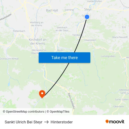 Sankt Ulrich Bei Steyr to Hinterstoder map