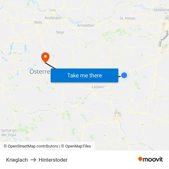 Krieglach to Hinterstoder map