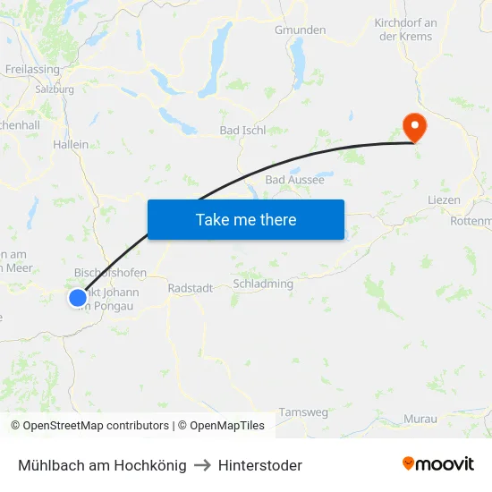 Mühlbach am Hochkönig to Hinterstoder map