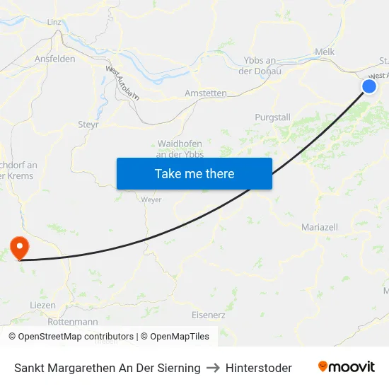 Sankt Margarethen An Der Sierning to Hinterstoder map