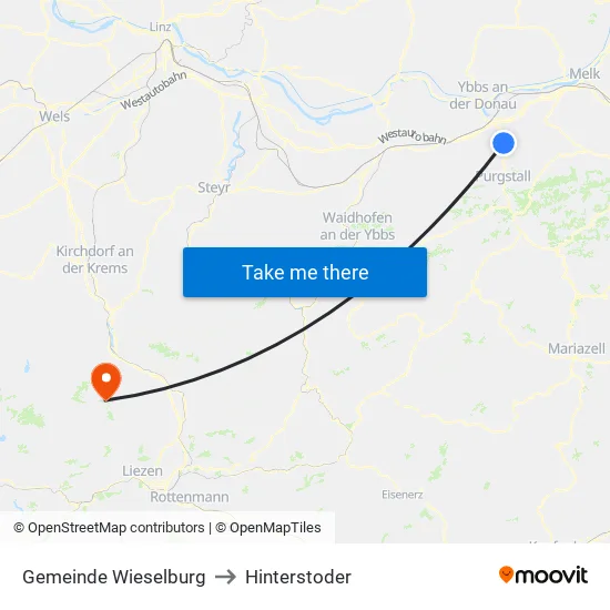 Gemeinde Wieselburg to Hinterstoder map
