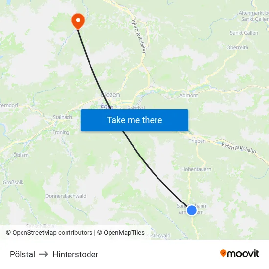 Pölstal to Hinterstoder map