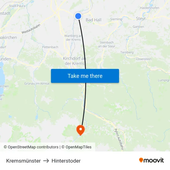 Kremsmünster to Hinterstoder map