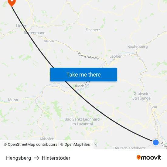 Hengsberg to Hinterstoder map