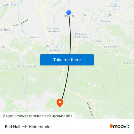 Bad Hall to Hinterstoder map