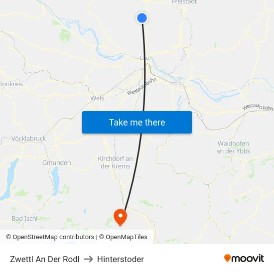 Zwettl An Der Rodl to Hinterstoder map