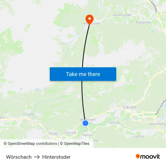 Wörschach to Hinterstoder map