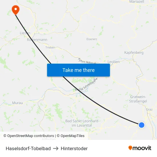 Haselsdorf-Tobelbad to Hinterstoder map