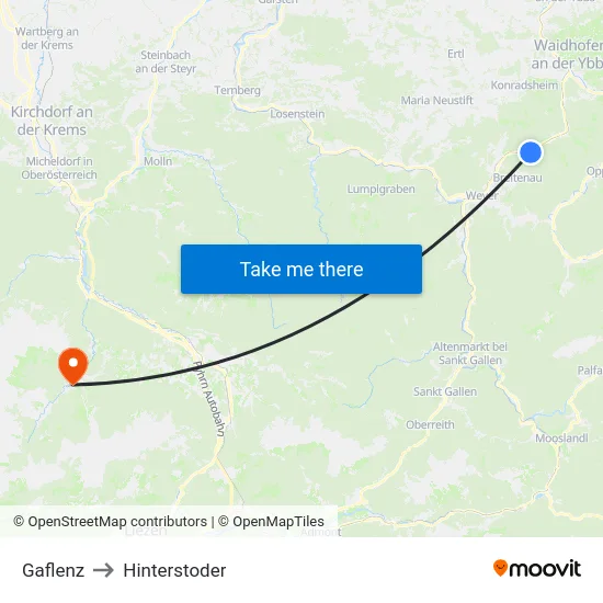 Gaflenz to Hinterstoder map