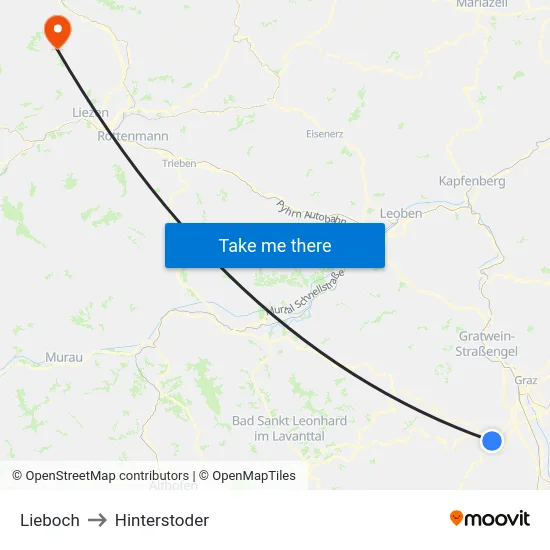 Lieboch to Hinterstoder map
