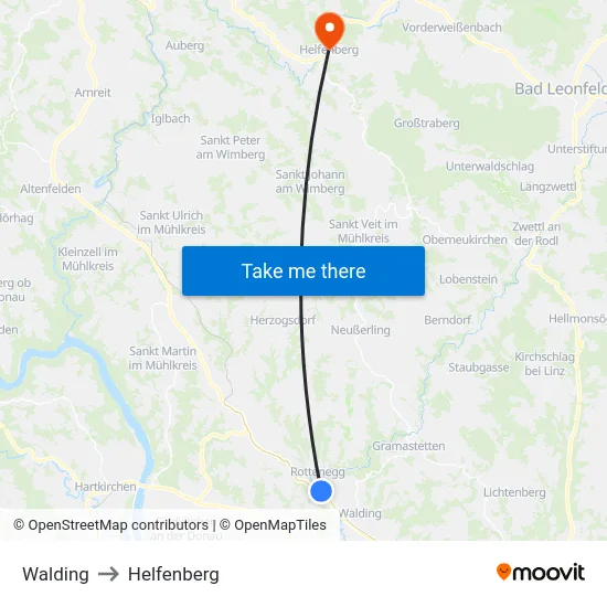 Walding to Helfenberg map