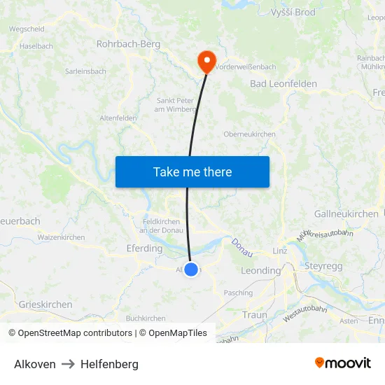 Alkoven to Helfenberg map