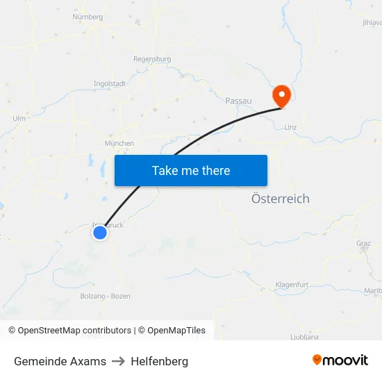 Gemeinde Axams to Helfenberg map