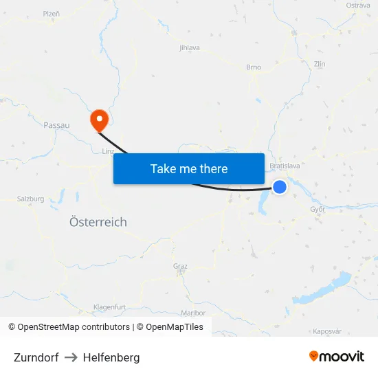 Zurndorf to Helfenberg map