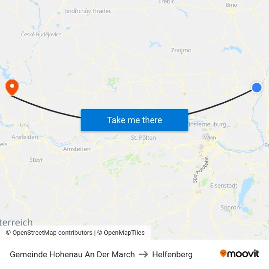 Gemeinde Hohenau An Der March to Helfenberg map