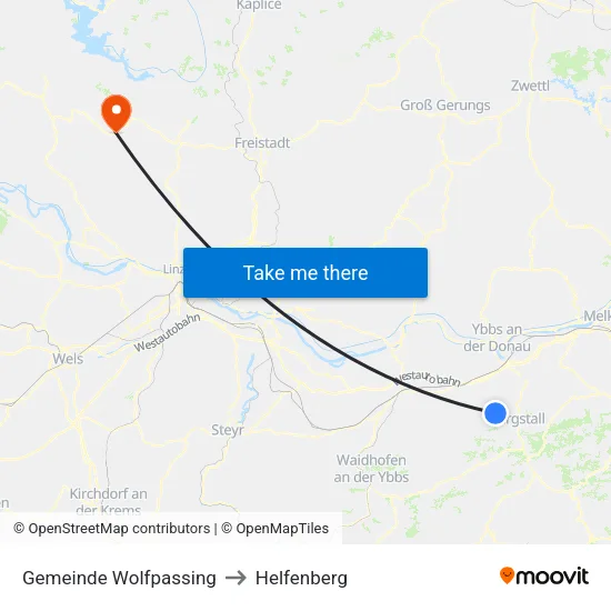 Gemeinde Wolfpassing to Helfenberg map