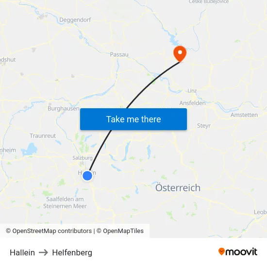 Hallein to Helfenberg map