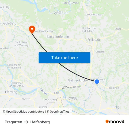 Pregarten to Helfenberg map