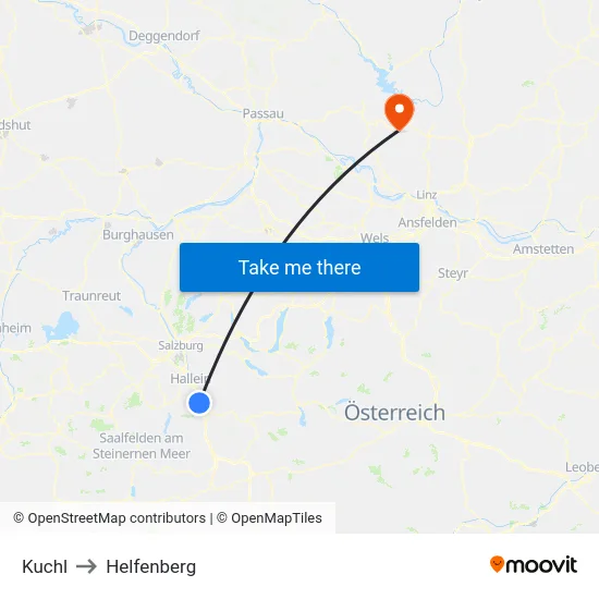 Kuchl to Helfenberg map