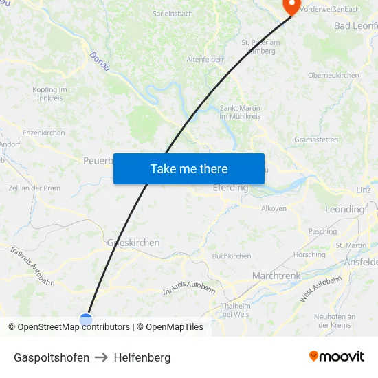 Gaspoltshofen to Helfenberg map