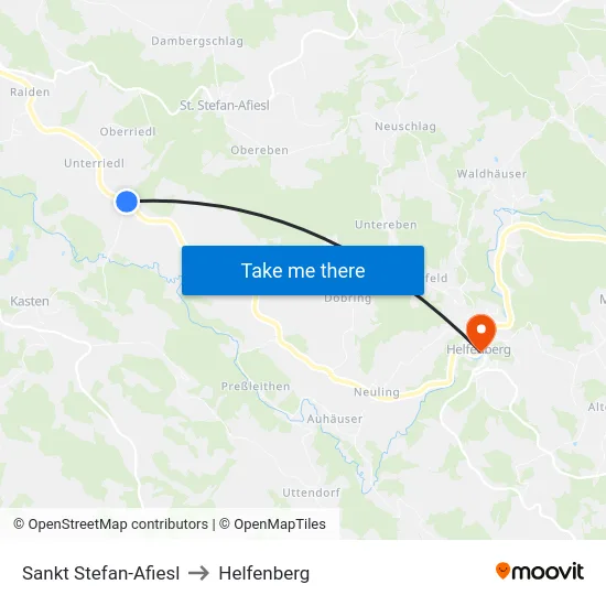 Sankt Stefan-Afiesl to Helfenberg map