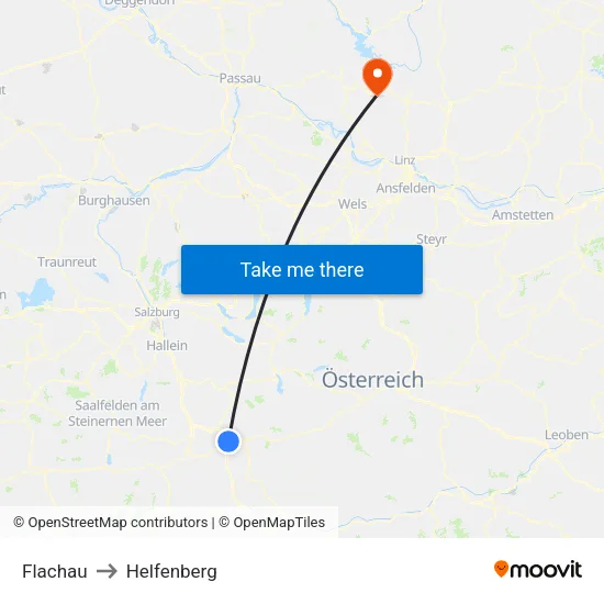 Flachau to Helfenberg map