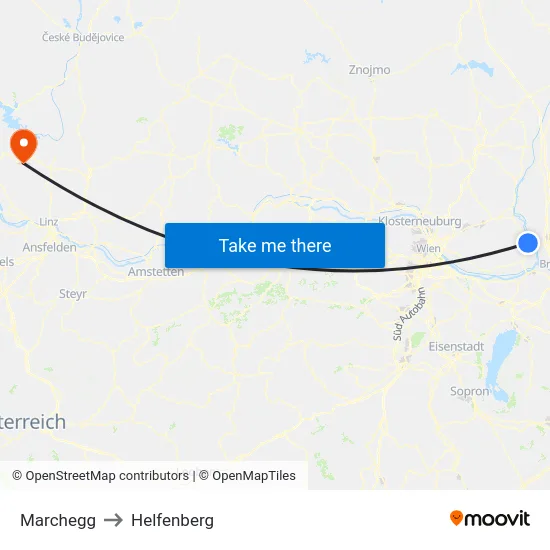 Marchegg to Helfenberg map