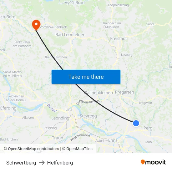 Schwertberg to Helfenberg map