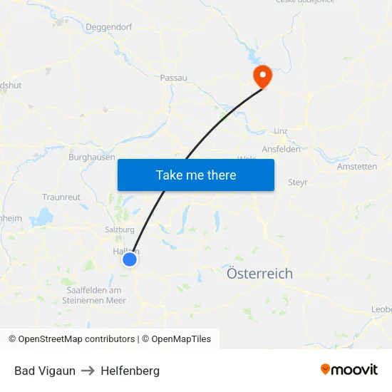 Bad Vigaun to Helfenberg map