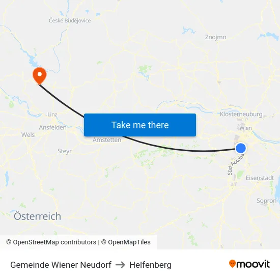 Gemeinde Wiener Neudorf to Helfenberg map