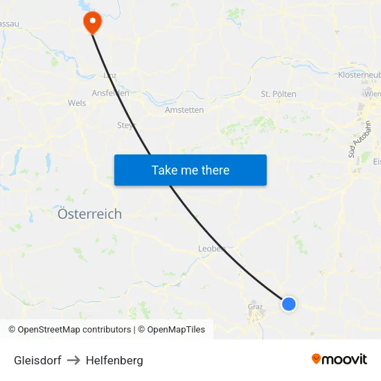 Gleisdorf to Helfenberg map