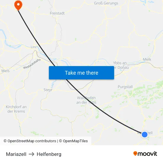 Mariazell to Helfenberg map
