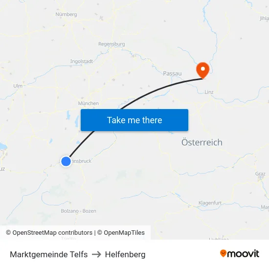 Marktgemeinde Telfs to Helfenberg map