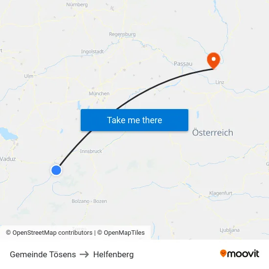 Gemeinde Tösens to Helfenberg map