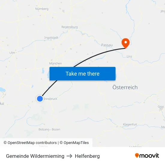 Gemeinde Wildermieming to Helfenberg map