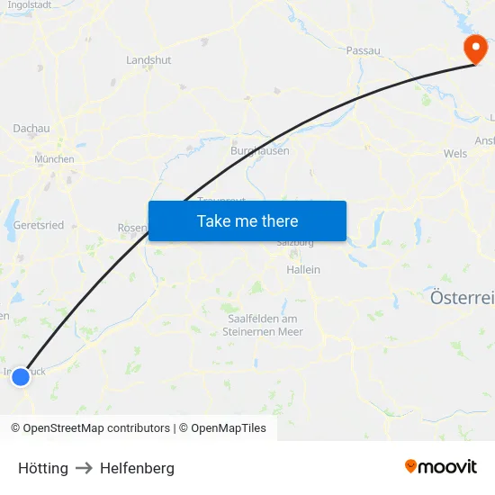Hötting to Helfenberg map