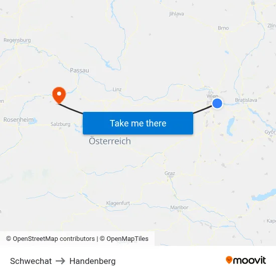 Schwechat to Handenberg map