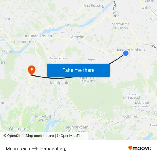 Mehrnbach to Handenberg map