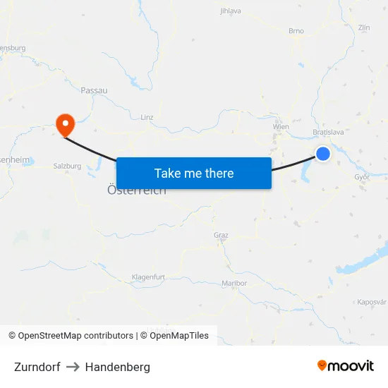 Zurndorf to Handenberg map