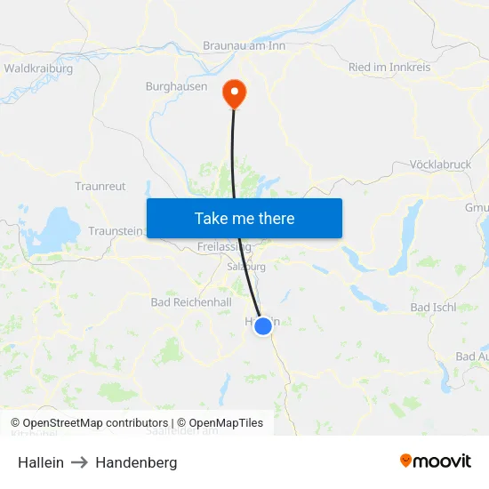 Hallein to Handenberg map