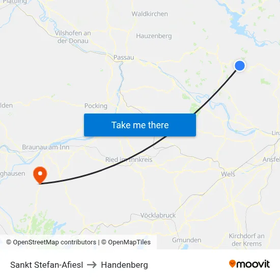 Sankt Stefan-Afiesl to Handenberg map