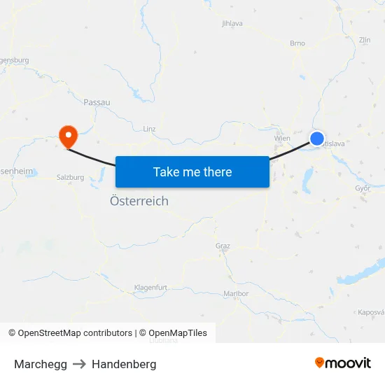 Marchegg to Handenberg map