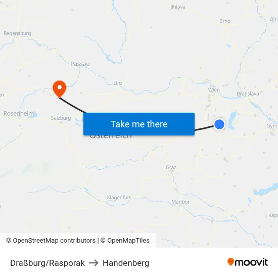 Draßburg/Rasporak to Handenberg map