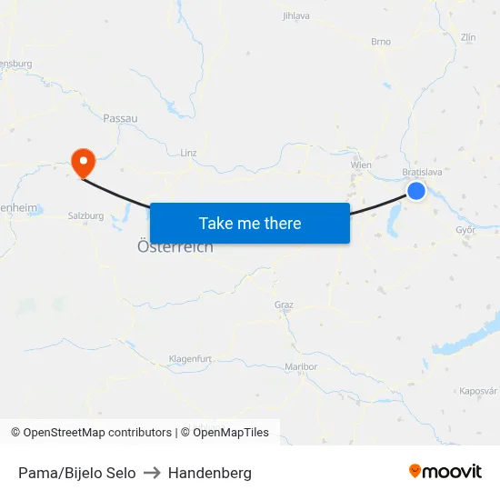 Pama/Bijelo Selo to Handenberg map