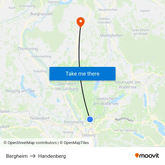 Bergheim to Handenberg map