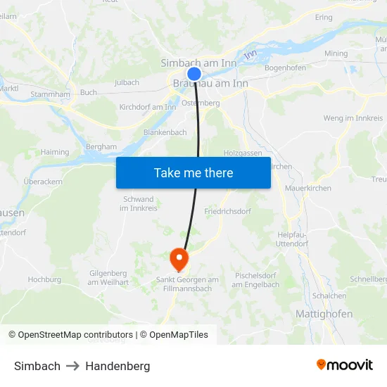 Simbach to Handenberg map